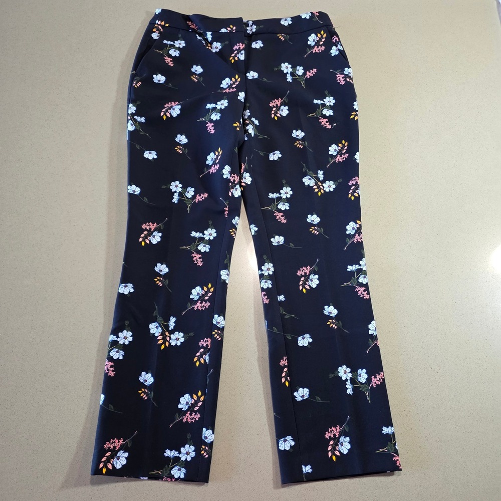 Cynthia Rowley Navy Blue Floral Straight Leg Dress Pants Womens Size 6